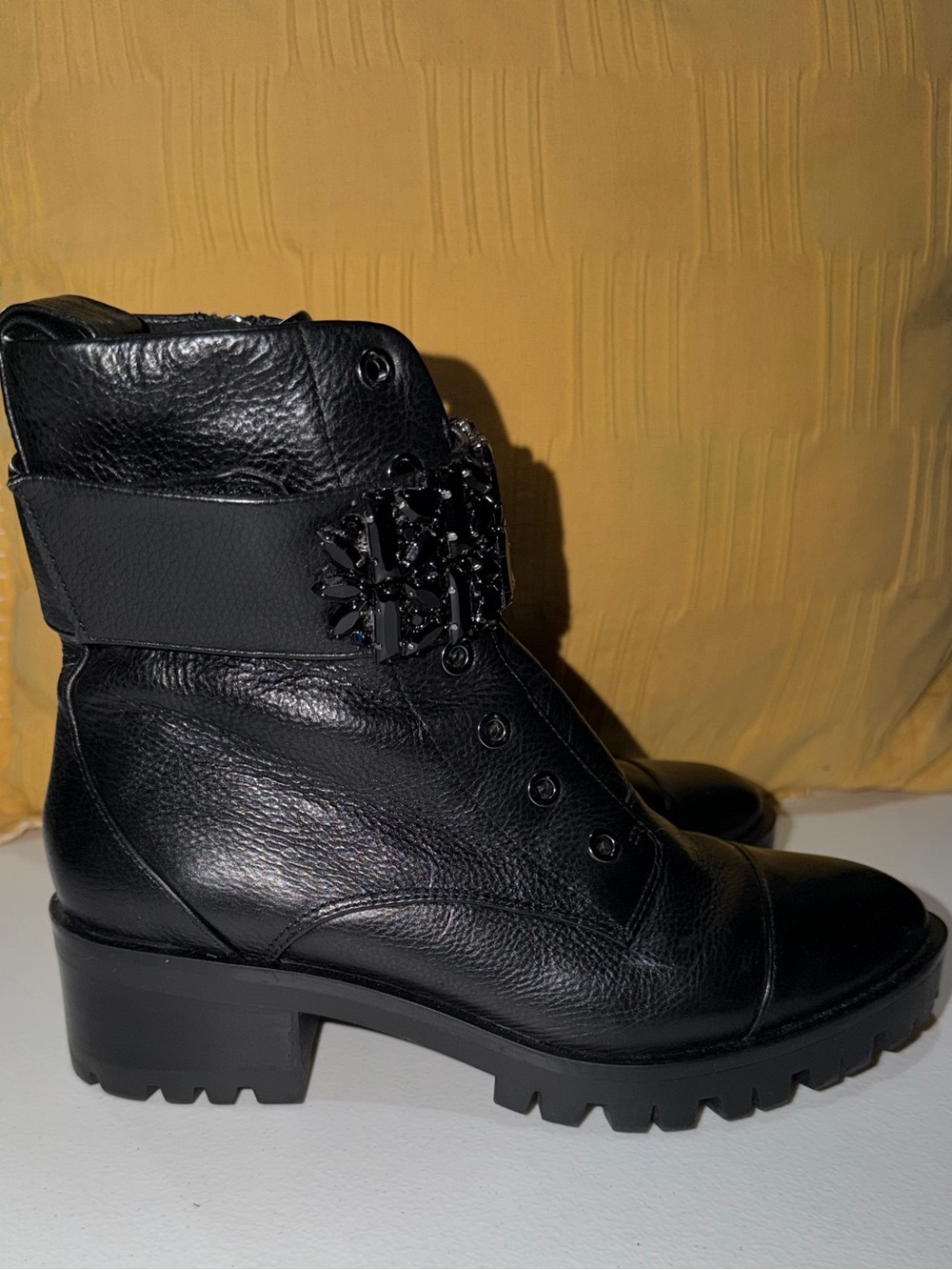 Karl Lagerfeld Women's Black Leather Jewel-Embellished Ankle Boots